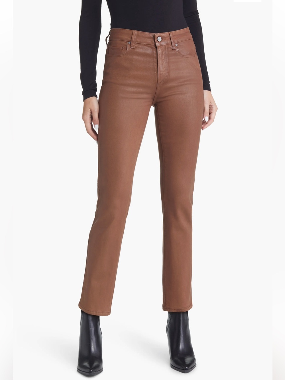 PAIGE Cindy Coated High Waist Ankle Straight Leg Jeans-Chestnut-Size 26
